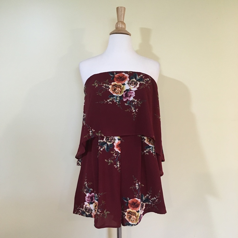 Strapless Ruffle Overlay Floral Romper - Picture 6 of 8